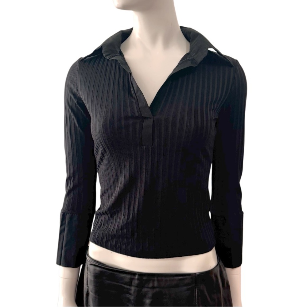 Vintage Limite Y2K Polo Style Black Collar Cuff Shirt